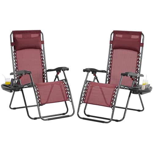 Set of 2 Burgundy Zero Gravity Reclining Lounge Chairs