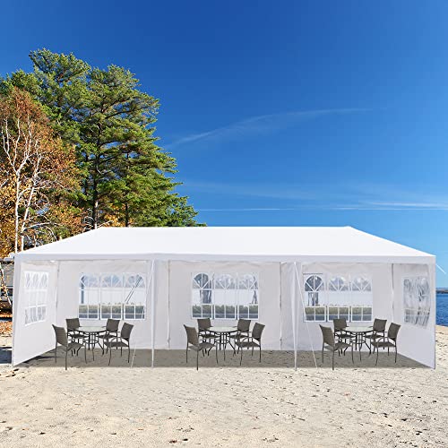 SEALAMB 10x30 FT Heavy Duty Gazebo Canopy Party Tent, Durable Waterproof Pe Cloth, Outdoor Patio Party Tent Wedding Tents with 5 Removable Sidewalls for Backyard and Garden