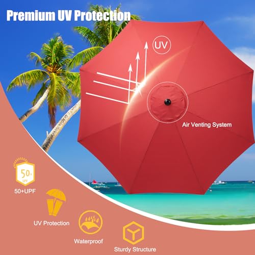 NEWBULIG 2-Set 9FT Outdoor Patio Umbrella with Push Button Tilt and Crank,Outdoor Yard/Market Table Umbrella UV Protection & Waterproof for Garden, Deck, Backyard, Pool,Sandy Shore