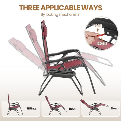 Set of 2 Burgundy Zero Gravity Reclining Lounge Chairs