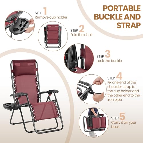 Set of 2 Burgundy Zero Gravity Reclining Lounge Chairs