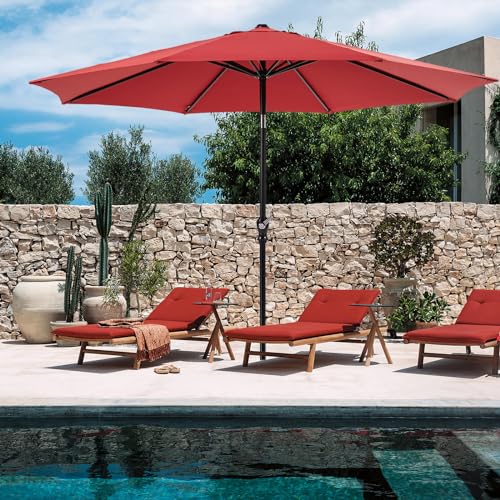 NEWBULIG 2-Set 9FT Outdoor Patio Umbrella with Push Button Tilt and Crank,Outdoor Yard/Market Table Umbrella UV Protection & Waterproof for Garden, Deck, Backyard, Pool,Sandy Shore