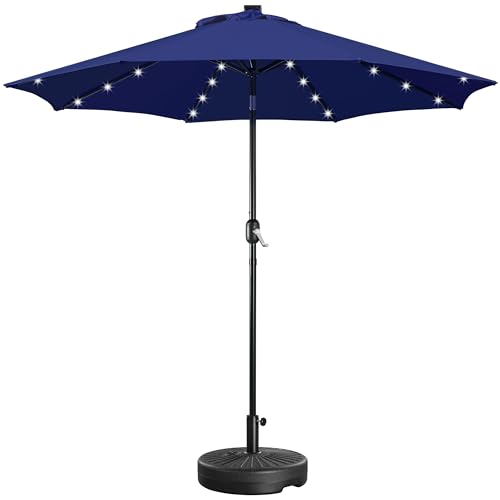 Yaheetech 9FT Patio Solar Market Umbrella w/ 22L Fillable Base - Outdoor Table Umbrella w/UV Protection & Crank Lift w/Base Stand Included for Garden/Lawn/Deck/Backyard/Pool - Navy Blue