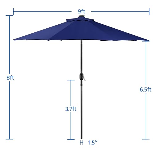 Yaheetech 9FT Patio Solar Market Umbrella w/ 22L Fillable Base - Outdoor Table Umbrella w/UV Protection & Crank Lift w/Base Stand Included for Garden/Lawn/Deck/Backyard/Pool - Navy Blue