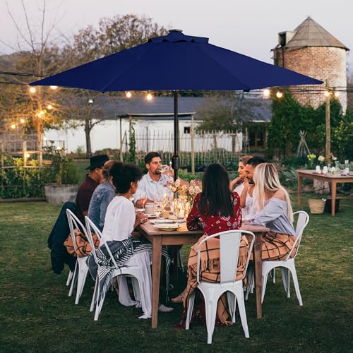 Yaheetech 9FT Patio Solar Market Umbrella w/ 22L Fillable Base - Outdoor Table Umbrella w/UV Protection & Crank Lift w/Base Stand Included for Garden/Lawn/Deck/Backyard/Pool - Navy Blue