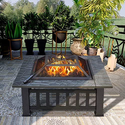 32 Inch Square Metal Fire Pit Table for Outside