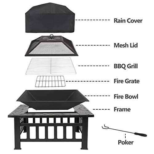 32 Inch Outdoor Fire Pit Table for Camping & BBQ