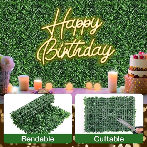 12 Artificial Grass Panels with Happy Birthday Neon Sign