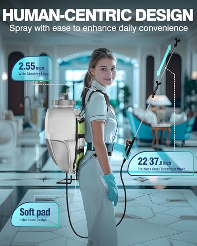 GUGY Backpack Sprayer 4 Gallon - Battery Powered Operated Electric Back Pack Sprayers for Garden Lawn Yard Weeding, 65 PSI 4 Nozzles, 22"-37.8" Stainless Steel Wand, 4.75Ft Hose, 5.9" Wide Mouth Lid