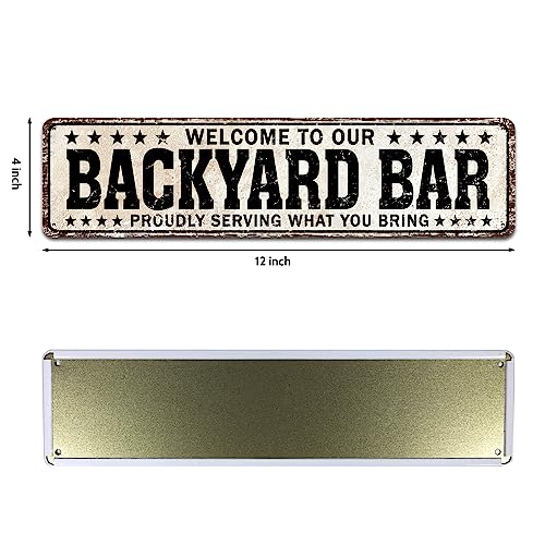 SOYAVE Funny Backyard Signs and Decor Outdoor Pool Decor, Outdoor Bar Signs Beer Sign Poop Deck Decor, Welcome to Our Backyard Bar Sign 4" by 16"