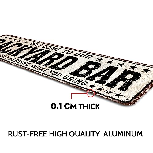 SOYAVE Funny Backyard Signs and Decor Outdoor Pool Decor, Outdoor Bar Signs Beer Sign Poop Deck Decor, Welcome to Our Backyard Bar Sign 4" by 16"