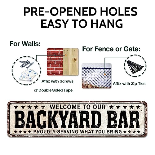 SOYAVE Funny Backyard Signs and Decor Outdoor Pool Decor, Outdoor Bar Signs Beer Sign Poop Deck Decor, Welcome to Our Backyard Bar Sign 4" by 16"
