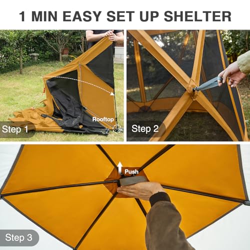 EVER ADVANCED Pop up Gazebo Tent for Backyard, 11.5 x 9.8 ft, Instant Screened Tent Screen House Canopy with Netting, Orange