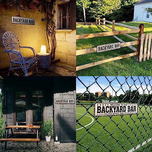 SOYAVE Funny Backyard Signs and Decor Outdoor Pool Decor, Outdoor Bar Signs Beer Sign Poop Deck Decor, Welcome to Our Backyard Bar Sign 4" by 16"