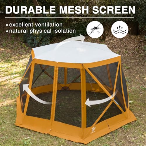 EVER ADVANCED Pop up Gazebo Tent for Backyard, 11.5 x 9.8 ft, Instant Screened Tent Screen House Canopy with Netting, Orange