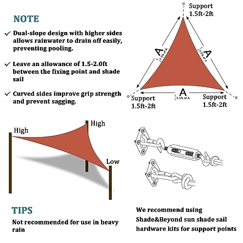 Shade&Beyond Triangle Sun Shade Sail 16'X16'X16' Permeable Canopy Rust Red for Patio Garden Yard Deck Pergola (We Make Custom Size)
