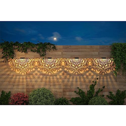 EKQ 6 Pack Solar Fence Lights Solar Outdoor Wall Lights Plastic Solar Powered Deck Step Stair Lights Moon Theme Waterproof Fence Solar Light for Garden Post Patio Backyard Yard Decor (Black, 6 Pack)