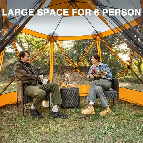 EVER ADVANCED Pop up Gazebo Tent for Backyard, 11.5 x 9.8 ft, Instant Screened Tent Screen House Canopy with Netting, Orange