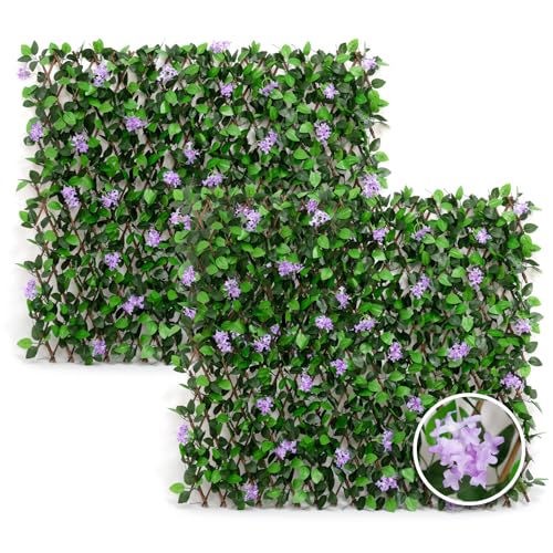 DOEWORKS Expandable Fence Privacy Screen for Balcony Patio Outdoor, 2PCS Faux Ivy Fencing Panel for Backdrop Garden Backyard Home Decorations