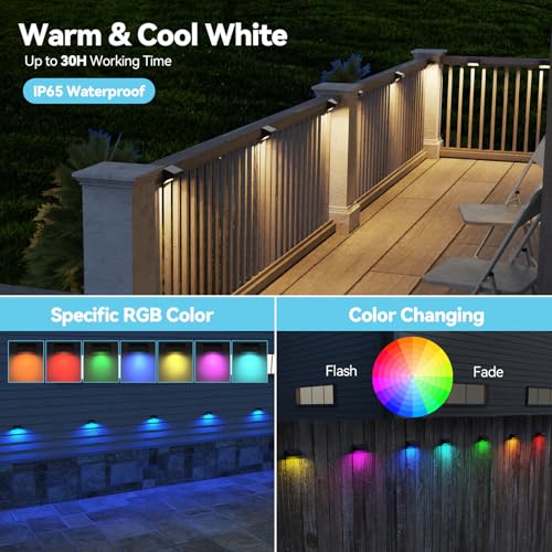 Bridika Solar Fence Lights, Outdoor Waterproof Warm White & Color Glow LED, Solar Outdoor Wall Lights for Backyard, Patio, Deck Railing, Stair Handrail, Pool and Wall (8 Packs)