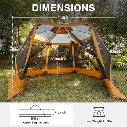 EVER ADVANCED Pop up Gazebo Tent for Backyard, 11.5 x 9.8 ft, Instant Screened Tent Screen House Canopy with Netting, Orange