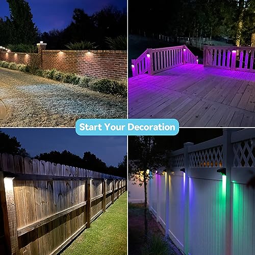Bridika Solar Fence Lights, Outdoor Waterproof Warm White & Color Glow LED, Solar Outdoor Wall Lights for Backyard, Patio, Deck Railing, Stair Handrail, Pool and Wall (8 Packs)