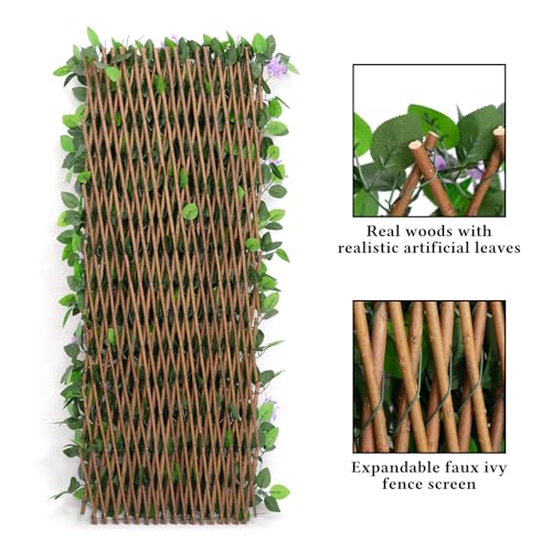 DOEWORKS Expandable Fence Privacy Screen for Balcony Patio Outdoor, 2PCS Faux Ivy Fencing Panel for Backdrop Garden Backyard Home Decorations