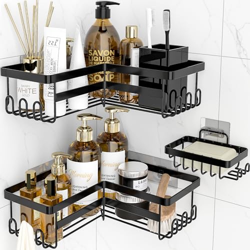 Corner Shower Caddy Set with Soap Holder and Hooks