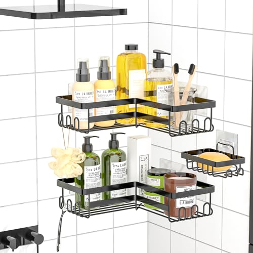 Corner Shower Caddy Set with Soap Holder and Hooks