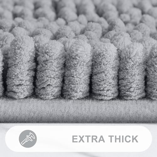 Chenille Striped Bathroom Rugs, Extra Thick Absorbent, Non-Slip