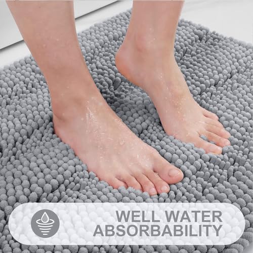 Chenille Striped Bathroom Rugs, Extra Thick Absorbent, Non-Slip