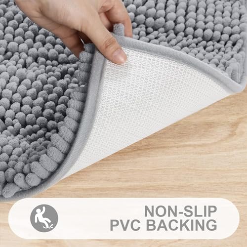 Chenille Striped Bathroom Rugs, Extra Thick Absorbent, Non-Slip