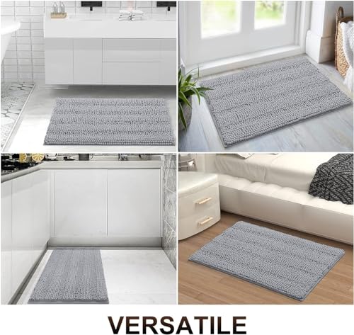 Chenille Striped Bathroom Rugs, Extra Thick Absorbent, Non-Slip