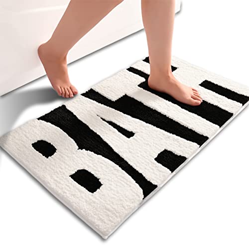 Soft Black and White Bathroom Rugs, Non-Slip Absorbent Mats