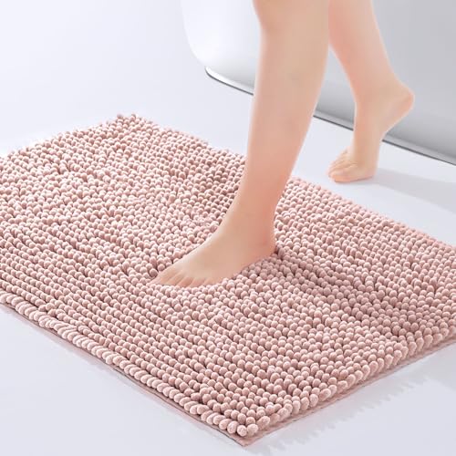 Dusty Pink Chenille Bathroom Rugs - Non-Slip, Washable