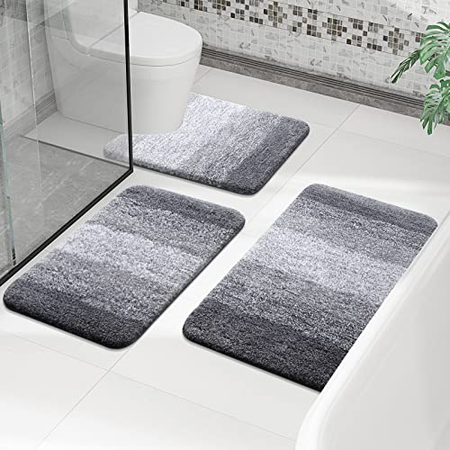 OLANLY Luxury 2 Piece Bathroom Rug Set, Grey