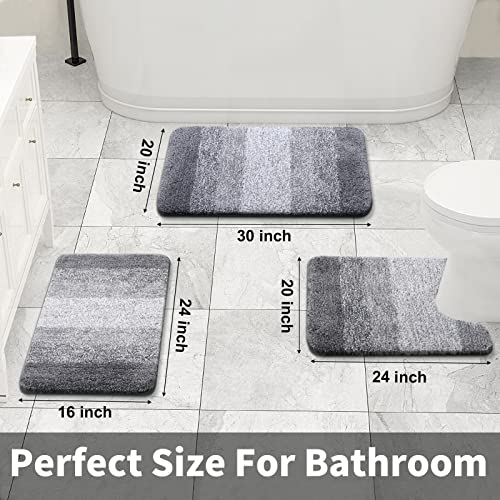 OLANLY Luxury 2 Piece Bathroom Rug Set, Grey