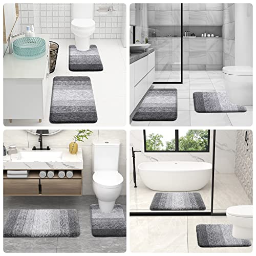 OLANLY Luxury 2 Piece Bathroom Rug Set, Grey