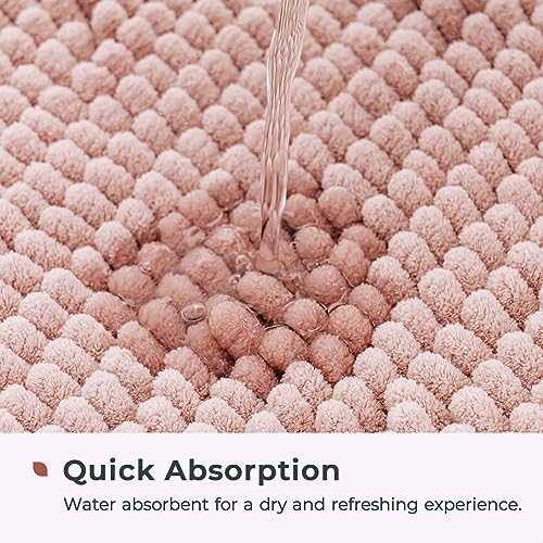 Dusty Pink Chenille Bathroom Rugs - Non-Slip, Washable
