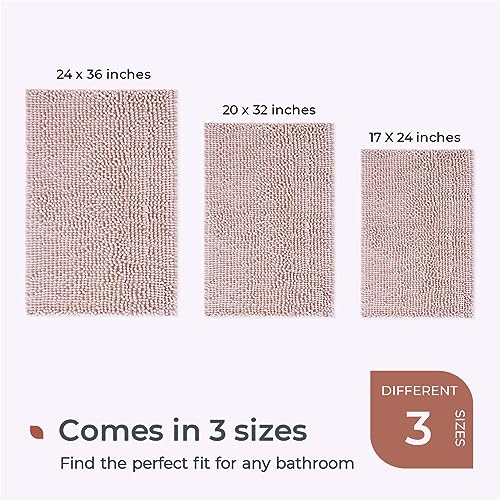 Dusty Pink Chenille Bathroom Rugs - Non-Slip, Washable