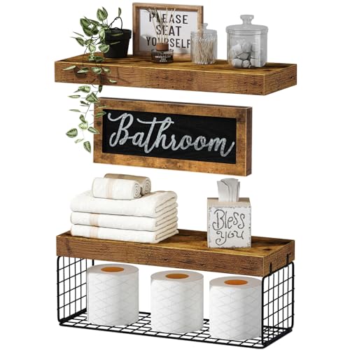 Farmhouse Decor Shelves for Bathroom, Rustic Brown, 16in