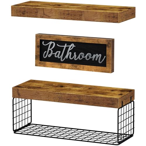 Farmhouse Decor Shelves for Bathroom, Rustic Brown, 16in