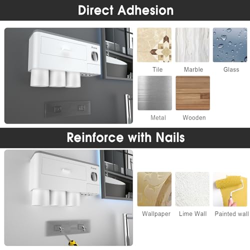 Wall Mounted Toothbrush Holder Set with Dispenser & Drawer