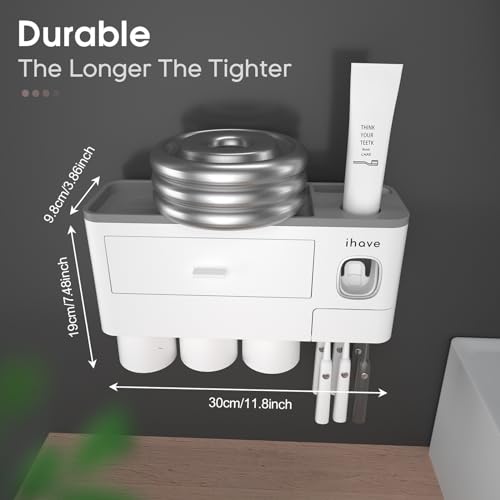 Wall Mounted Toothbrush Holder Set with Dispenser & Drawer