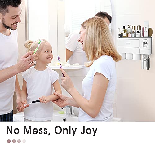 Wall Mounted Toothbrush Holder Set with Dispenser & Drawer