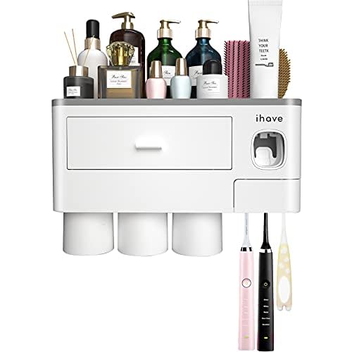 Wall Mounted Toothbrush Holder Set with Dispenser & Drawer