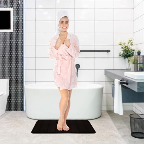 Black Memory Foam Bathroom Rug Set with U-Shaped Toilet Rug