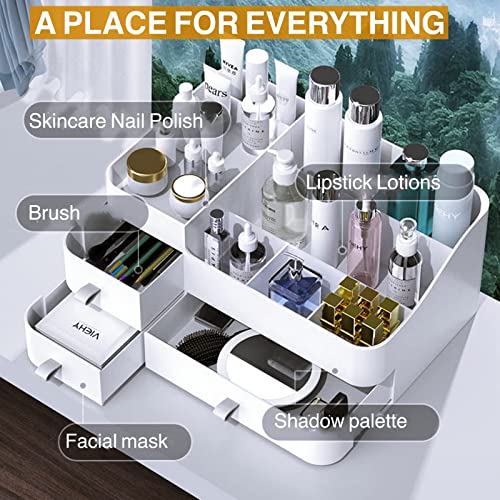 Large Vanity Makeup Organizer for Cosmetics Storage, White