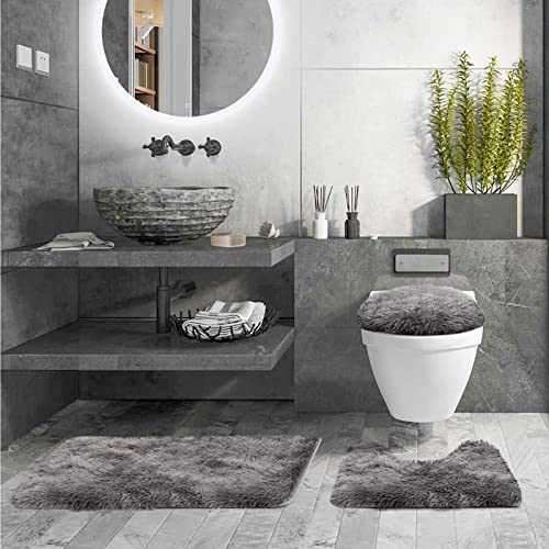 3 Piece Bathroom Rugs Set, Soft, Absorbent, Non-Slip