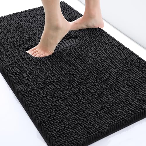 smiry Luxury Chenille Bath Rug in Black (24''x16'')